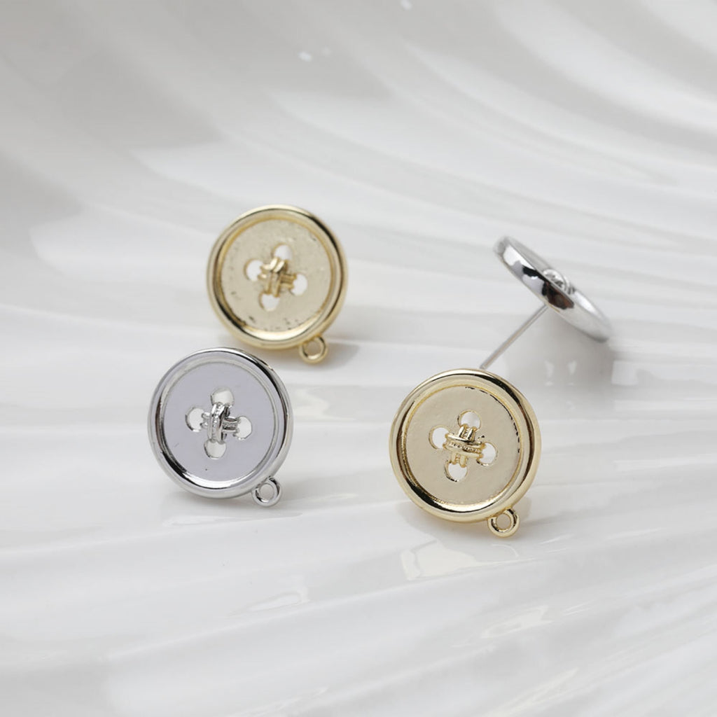 Round Button Post Earring With Loop, S925 Silver Ear Pin Nickel Free, Gold/Silver Ear Stud, Hypoallergenic Earring Findings GT025