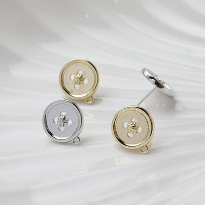 Round Button Post Earring With Loop, S925 Silver Ear Pin Nickel Free, Gold/Silver Ear Stud, Hypoallergenic Earring Findings GT025
