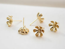 Load image into Gallery viewer, 4PCS Flower Earring Post, 18K Real Gold Plated Brass Stud Earring With Loop, 12mm, S925 Silver Ear Pin, Nickel Free, Earring Finding G0018