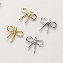 Load image into Gallery viewer, CZ Pave Bow Tie Connector, Cubic Pendant, Earring Connectors, Real Gold Plated Brass Earring Charms, Jewelry Findings GZ657