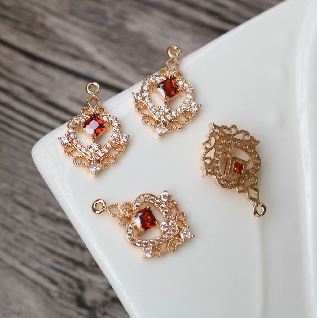 10pcs CZ Pave Heart Charm, Cubic Zircon Crystal Pendant, Bracelet Necklace Pendant, 14K Real Gold Plated, Jewelry Findings HL102-F105