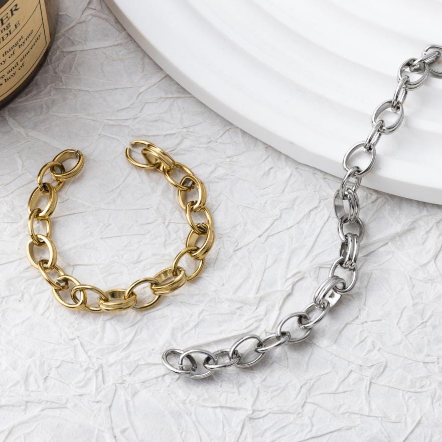 18K Gold Link Chain, Handmade DIY Accessories, 316L Stainless Steel, Sold in 0.5 Meter, ZD010