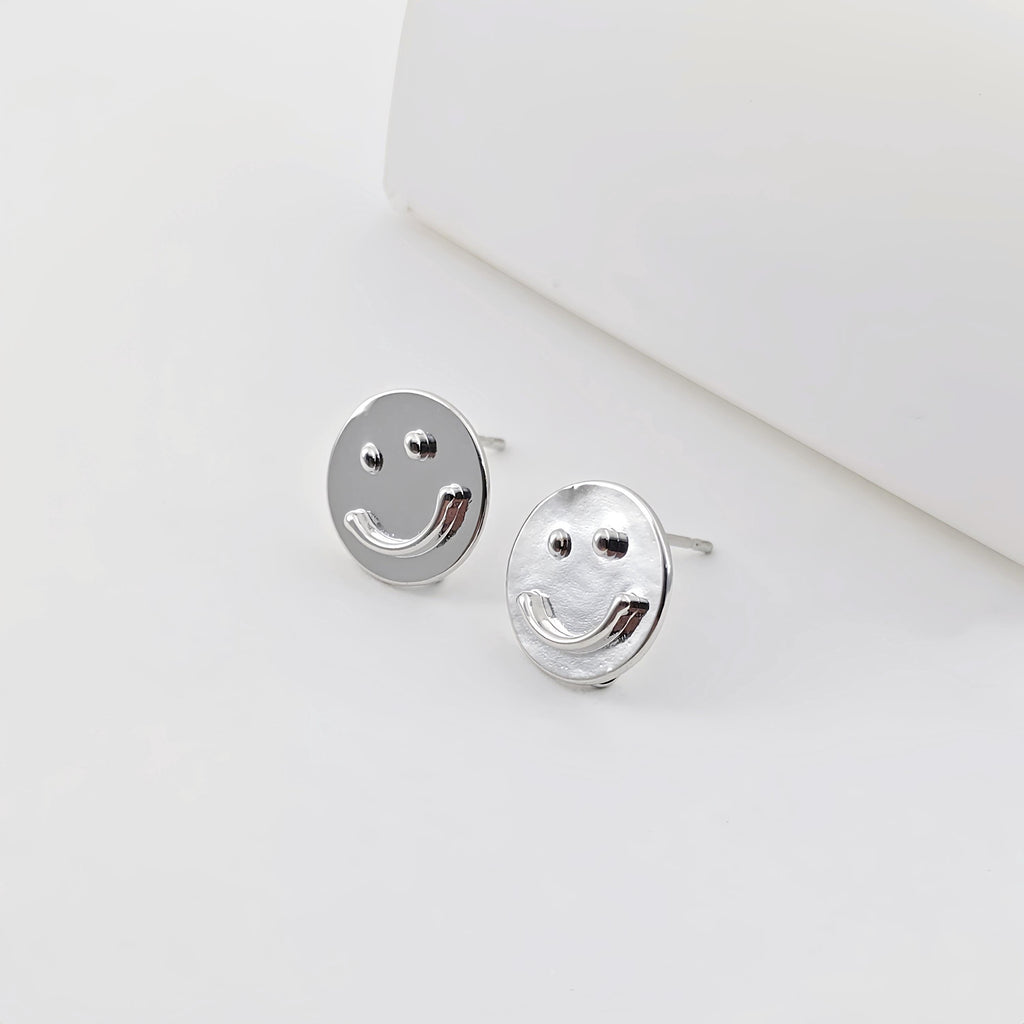Emoji Round Earring Post, Smile Face Post Earring, S925 Silver Pin, 12.3mm, Nickel Free Earrings, Irregular Shape Ear Stud with Loop ZX275