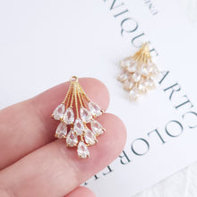 Load image into Gallery viewer, CZ Pave Leaf Charm, Cubic Zircon Crystal Leaf Pendant, CZ Earring Charms,  Real Gold Plated  Earring Charms, Jewelry Findings ZR007-F044