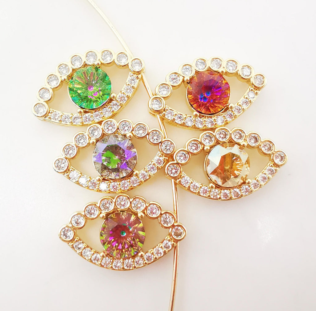 Evil Eye Charm, 18K Gold Plated Cubic Pave Charm, 14x23.5mm, Eye Pendant, Necklace Bracelet Making Charm, Jewelry Findings S1070