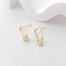 Load image into Gallery viewer, 2pcs 18K Gold Oval Post With Loop, CZ Pave, S925 Silver Pin, 17.7*7.4mm, Stud Earring Nickel Free, Hypoallergenic Earring Findings D0234