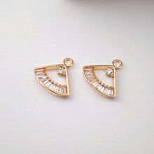 Load image into Gallery viewer, CZ Pave Fan Shape Charm, Cubic Rhombic Pendant, Earring Pendant, Real Gold Plated Brass Earring Charms, Jewelry Findings D0076