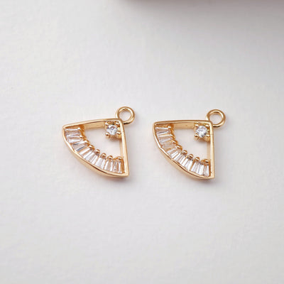 CZ Pave Fan Shape Charm, Cubic Rhombic Pendant, Earring Pendant, Real Gold Plated Brass Earring Charms, Jewelry Findings D0076