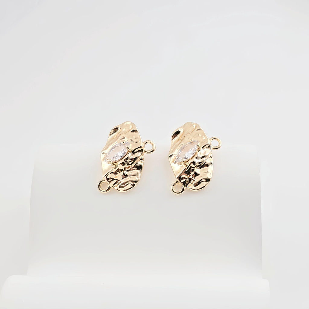 Hammered Ear Post With 2 Loops, Oval Shape, S925 Silver Ear Pin Nickel Free, Gold Ear Stud, Hypoallergenic Earring Findings ZX278