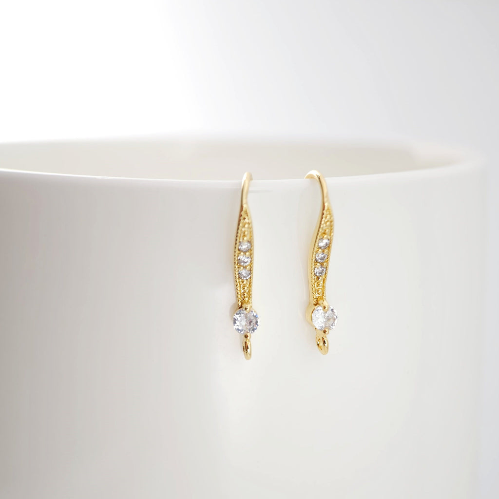 18K Gold Plated Ear Wires, Cubic Pave Earring Hooks, Nickel Free, Fish Hooks, Ear Wires for Jewelry Making D0175