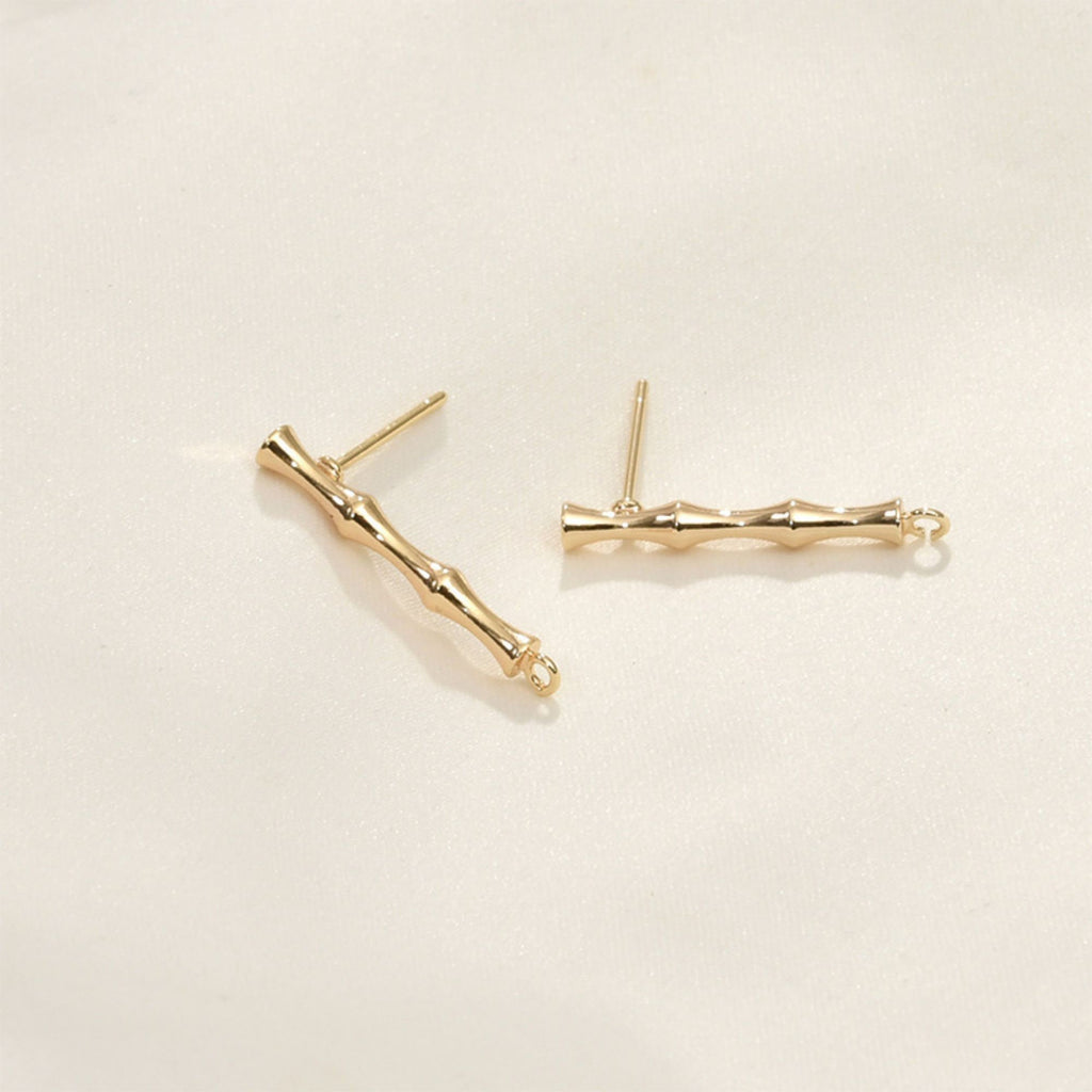 4pcs Gold Bamboo Earring Post With Loop, Bamboo Stud Earring Nickel Free, 23mm, Hypoallergenic Earring Findings Z079