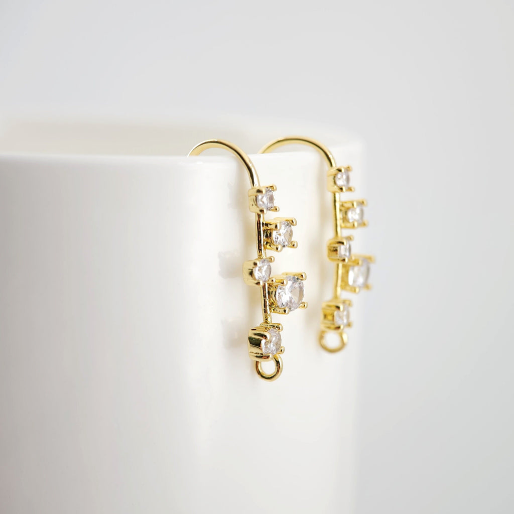 18K Gold Plated Ear Wires, Multiple small cubic zirconias Pave Earring Hooks, Nickel Free, Fish Hooks, Ear Wires for Jewelry Making D0185