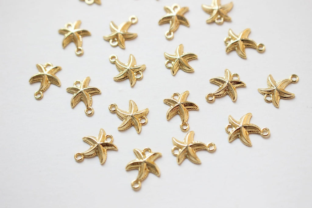 Gold Seashell Charm, Marine Life Pendant, Starfish, Seahorses, 18k Gold Plated Brass, Bracelet Making, Jewelry Findings GZ424