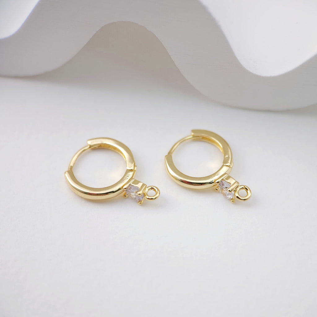 CZ Pave Earring Hoop, Gold Plated Huggie Hoop Earring with Loop, Huggie Hoops DIY Earring  Findings,Handmade Earring Supplies D0085