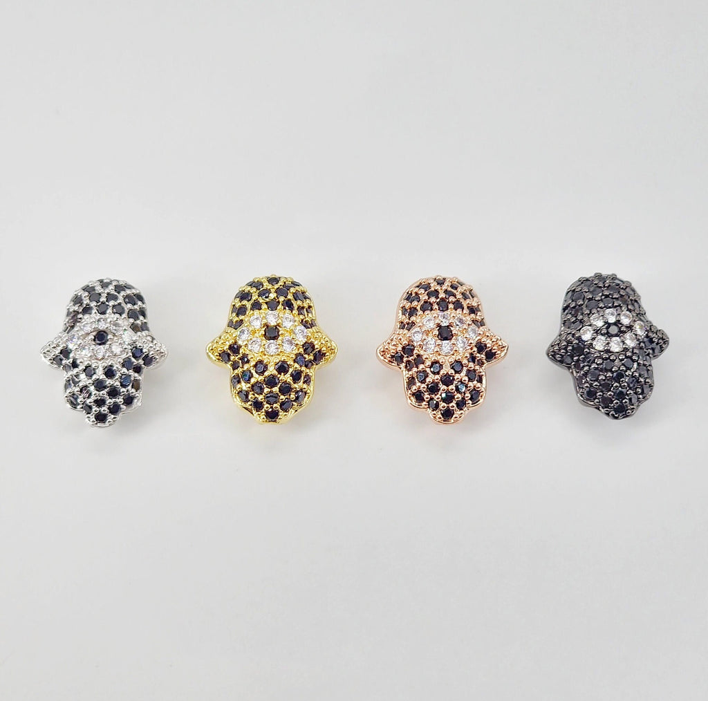 Hamsa Hand Beads, 14K Gold plated Cubic Zirconia Pave Pendant, Jewelry making supplies for Necklace and Bracelet S20801