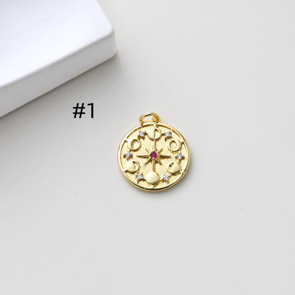 Round Badge Pendant, Star pendant, CZ Pave Pendant, 18K Gold Plated, Necklace Making Charm, Jewelry Findings S1305