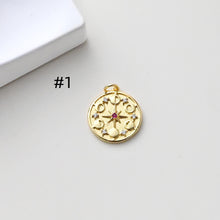 Load image into Gallery viewer, Round Badge Pendant, Star pendant, CZ Pave Pendant, 18K Gold Plated, Necklace Making Charm, Jewelry Findings S1305