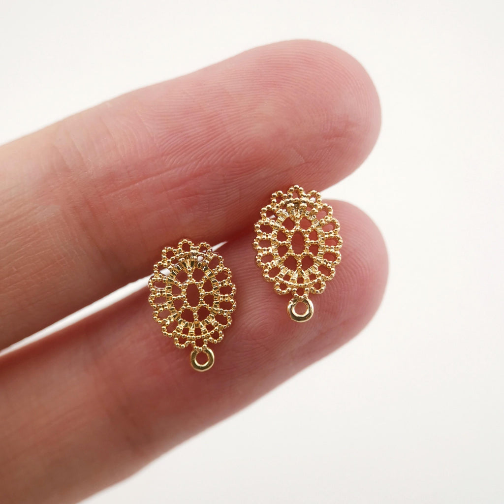 Vintage Openwork Earring Post With Loop,  Ear Pin Nickel Free Earrings, Oval Ear Stud, Hypoallergenic Earring Findings ZX034
