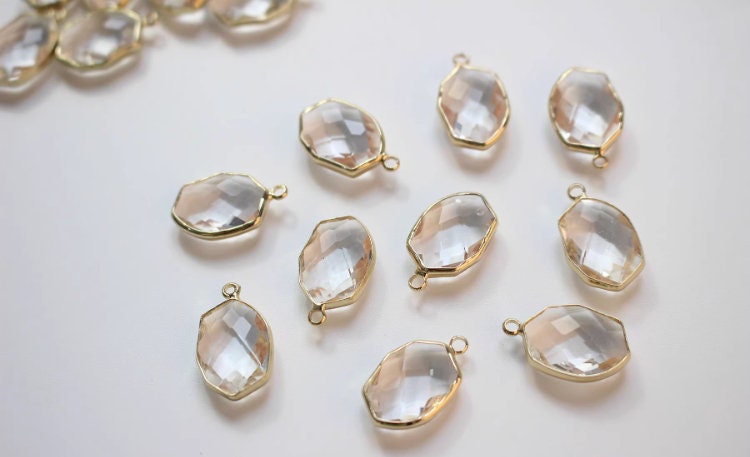 10pcs Irregular Shape Crystal Connector, Glass Connector, Glass Pendant, 18K Gold Plated, Jewelry Findings ZZ006
