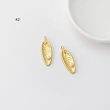 Load image into Gallery viewer, Gold Feather Charm, Dainty Matte Gold Plated Feather Pendant, Necklace Bracelet Earring Making