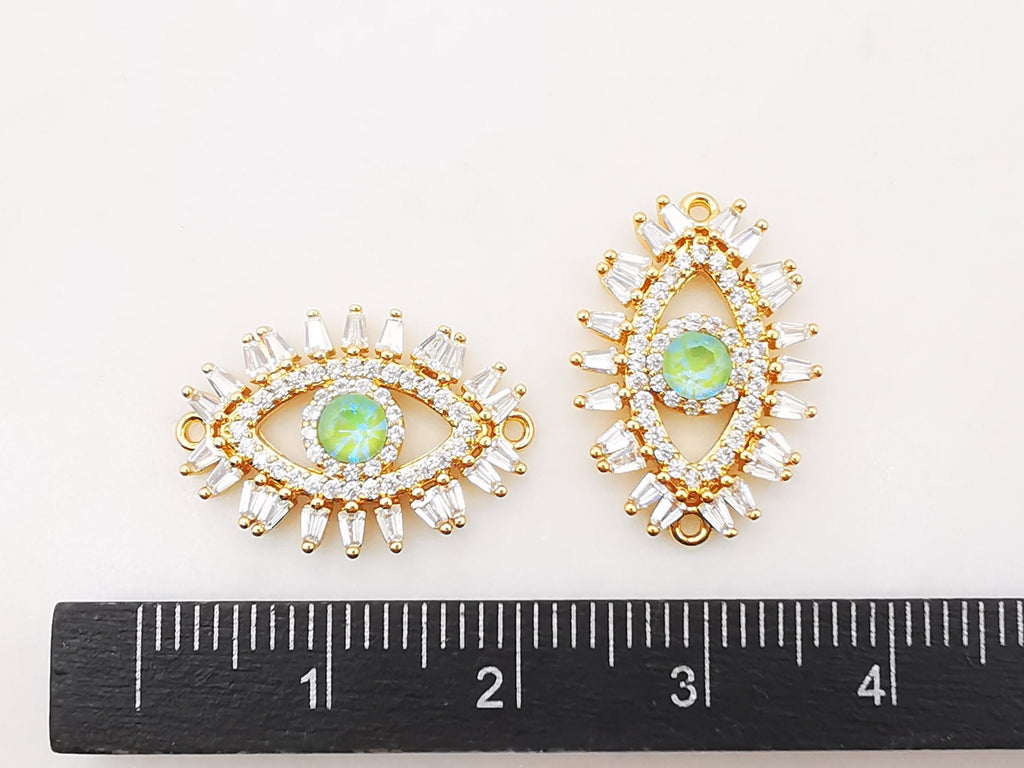 Evil Eye Connector Charm, 18K Gold Plated Micro CZ Pave Eye Connector, 15x21mm, Bracelet Making Charm, Jewelry Findings S316