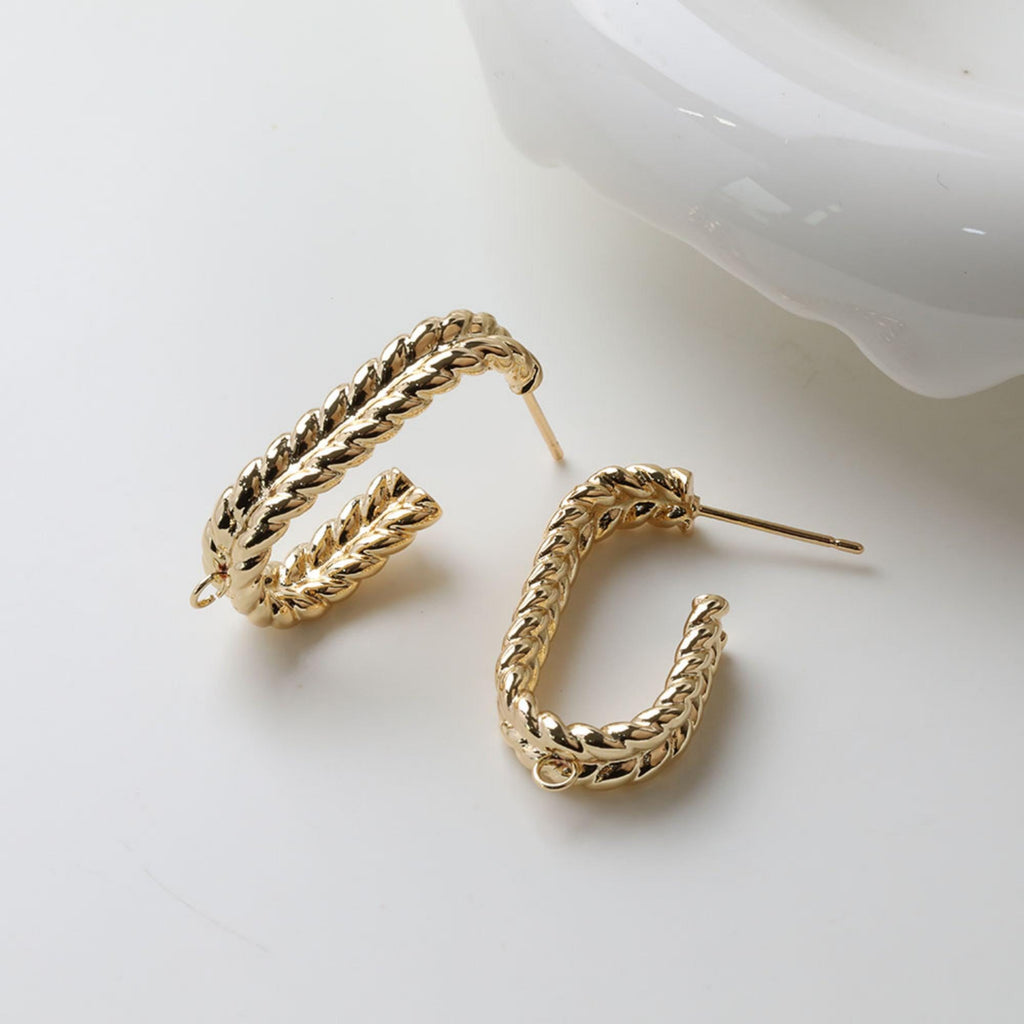 C Shape Earrings Post With Loop, 14K Gold/Silver Plated, S925 Silver Ear Pin Nickel Free Earrings, Wheat Earrings, Earring Findings GZ717