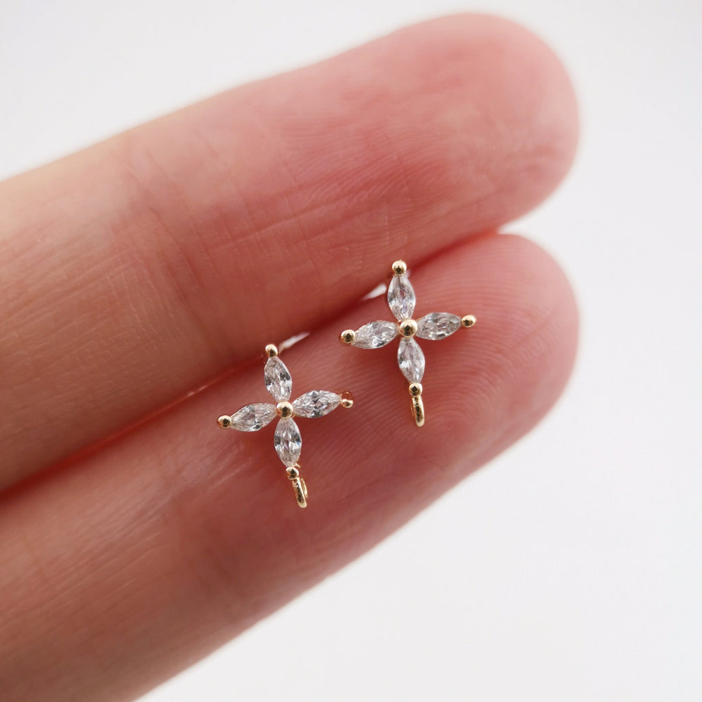 أقراط على شكل زهرة لطيفة بأربع بتلات مع حلقات، مصنوعة من الفضة الإسترليني 925 وخالية من النيكل، ونتائج أقراط مضادة للحساسية ZX240