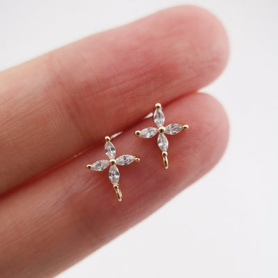 Hermosos pendientes de flor de cuatro pétalos con aros, de plata S925, sin níquel, hipoalergénicos, ZX240