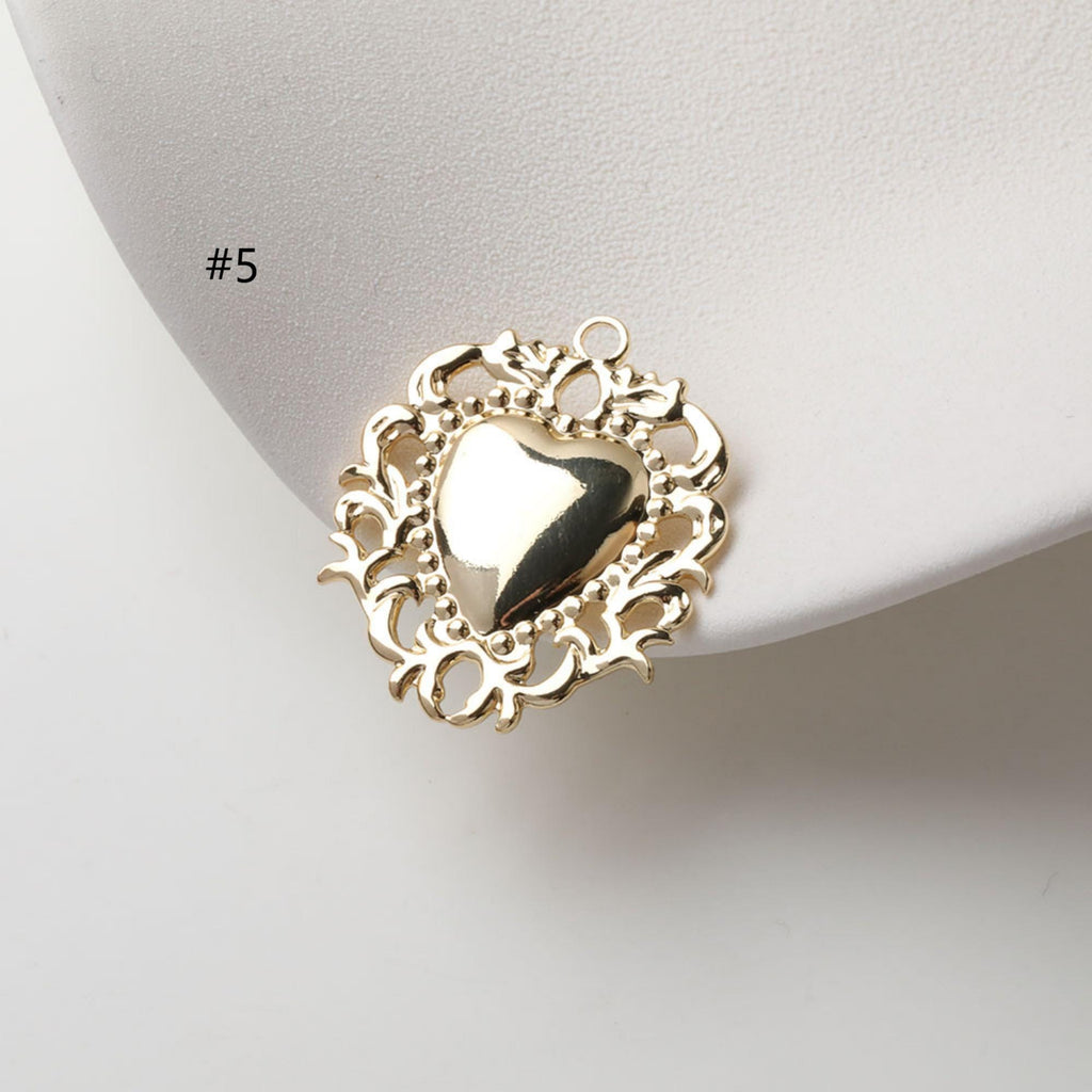 Shiny Heart Charms, 14K Gold Plated Love Pendant, Necklace Making Pendants, Jewelry Findings GZ738