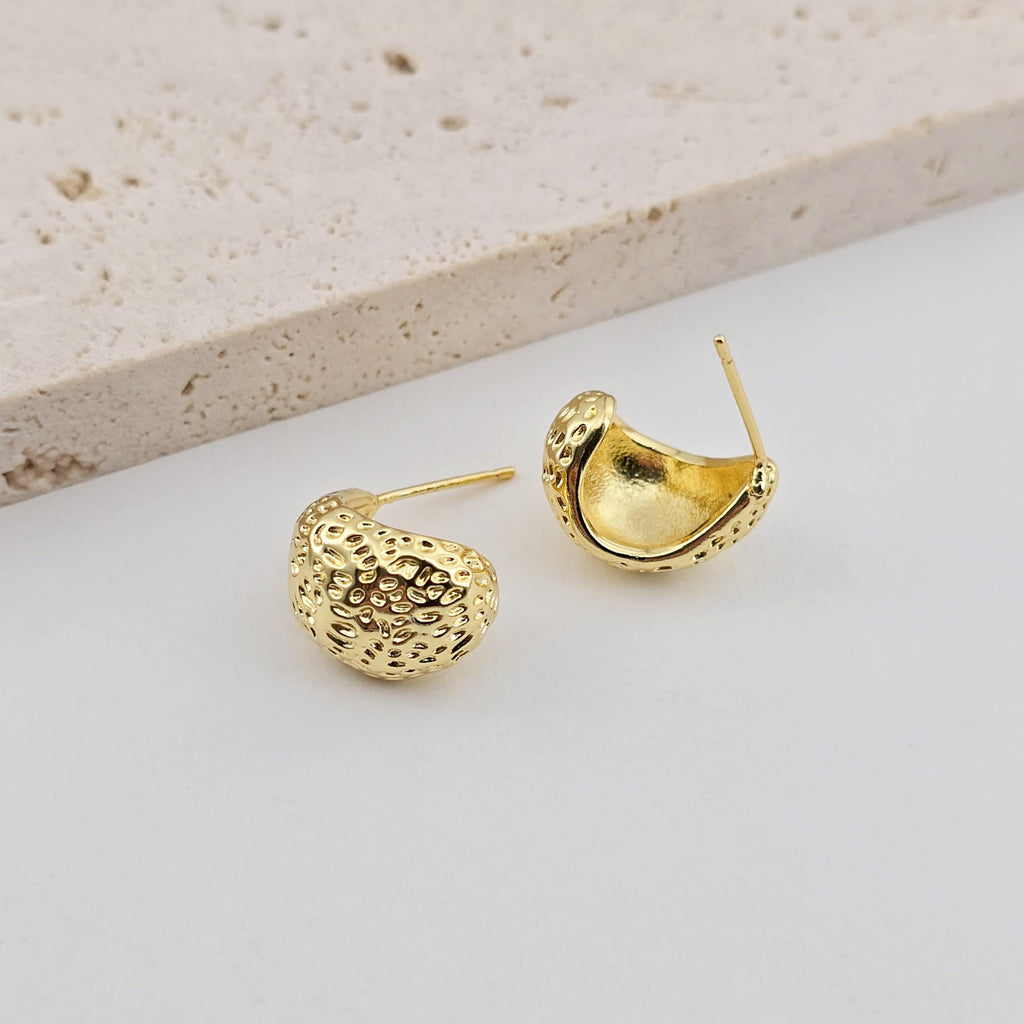 C Shape Ear Post, Cubic Zirconia Pave, Nickel Free, 18K Gold Plated Stud Earring Finding S1260