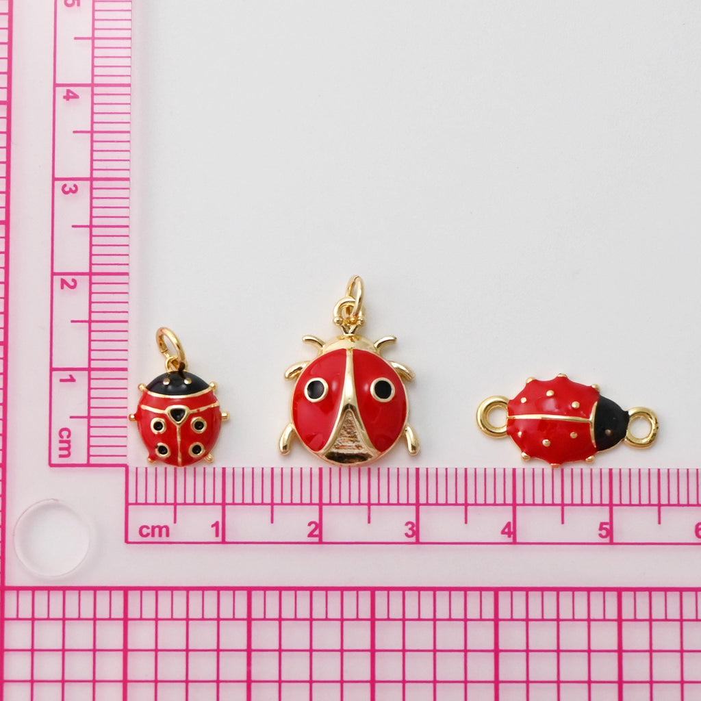 Ladybug Pendant, Enamel Ladybug Charms, 18K Gold Plated Beetle Charms, For Bracelet And Necklace Making, Jewelry Findings S1432