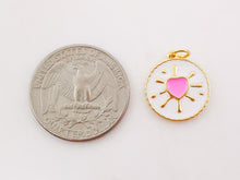 Load image into Gallery viewer, Enamel Round Heart Charm, 18K Gold Plated Love Pendant, 16mm, Necklace Making Charm, Jewelry Findings S995