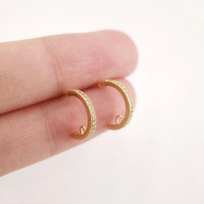 10PCS C Shape Ear Post with Loops, Nickel Free, CZ Pave, 12x2mm, 18K Gold Plated Circle Stud Earring Finding S274