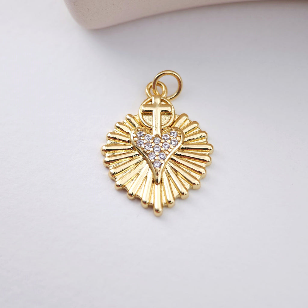 Cubic Heart Charms, 18K Gold Plated CZ Pave Love Charms, Bracelet Necklace Making Pendants, Jewelry Findings S1140