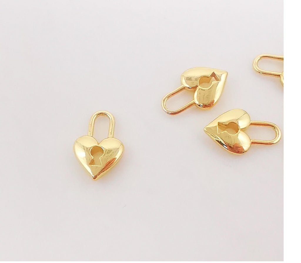 Dainty Love Lock Charm, Heart Key Pendant, 18K Gold Plated Necklace Making Pendant, Love Lock Pendant, Jewelry Findings S1046