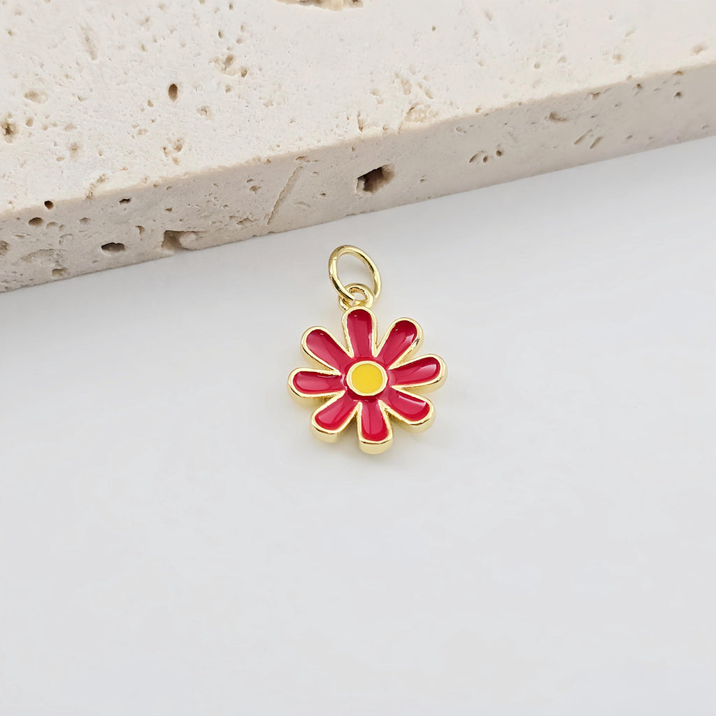 Petite Enamel Flower Charms, 18K Gold Plated Pendant,  Necklace Earring Charms, Jewelry Making Findings S1267