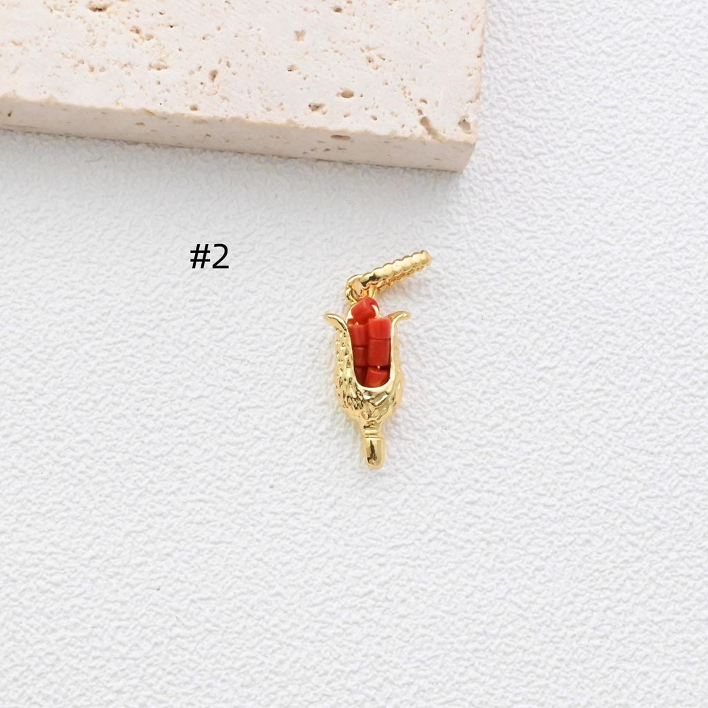 Rose Flower Charms, Tulip Charms, CZ Pave, 18K Gold Plated Flower Pendant, For Necklace And Earrings Making, Jewelry Findings S1348