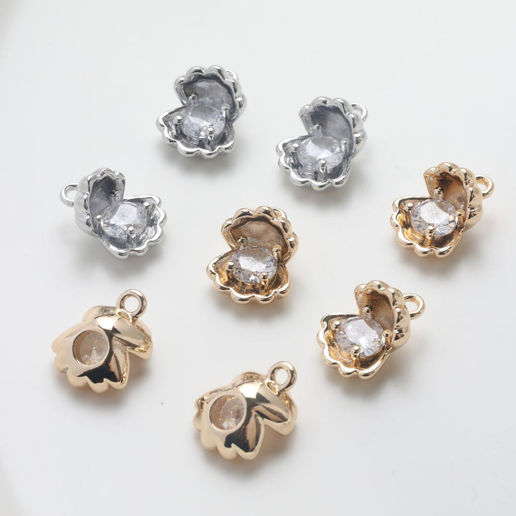 SeaShell Charms, 14K Gold Plated CZ Pave, Beach Charm, Necklace Making Charms, Jewelry Findings GZ767