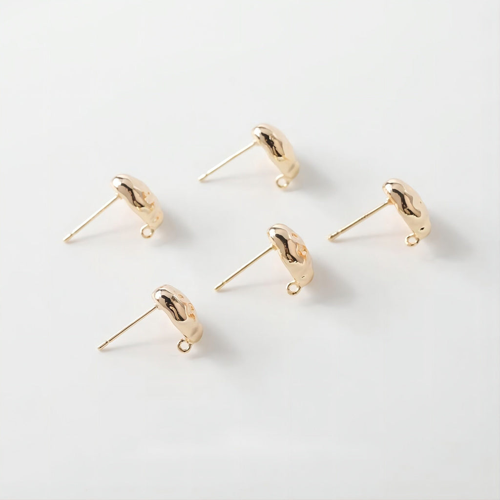 10pcs Gold Hammered Heart Earring Post, S925 Silver Pin Nickel Free Earrings, Heart Shape Ear Stud with Loop, Z098