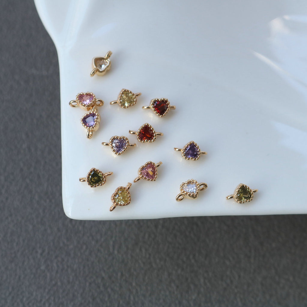 10pcs Tiny Heart Connector, 14k Gold CZ Pave Pendant, Bracelet Necklace Pendant, Real Gold Plated, Jewelry Findings HL103-F104