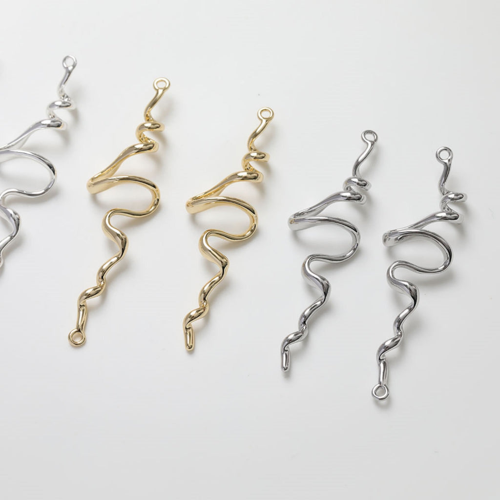 Danity Wave Connector with loops, 14K Gold/Silver Plated Earring Making Findings, Jewelry Findings GZ114