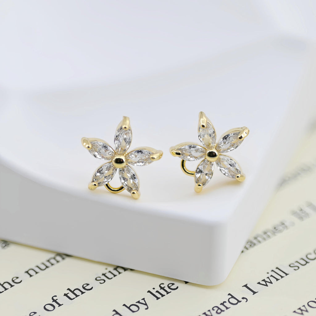 أقراط على شكل زهرة من الزركونيا المكعبة، مطلية بالذهب مع حلقة، مضادة للحساسية، أدوات يدوية الصنع، لوازم صنع الأقراط بنفسك D0245
