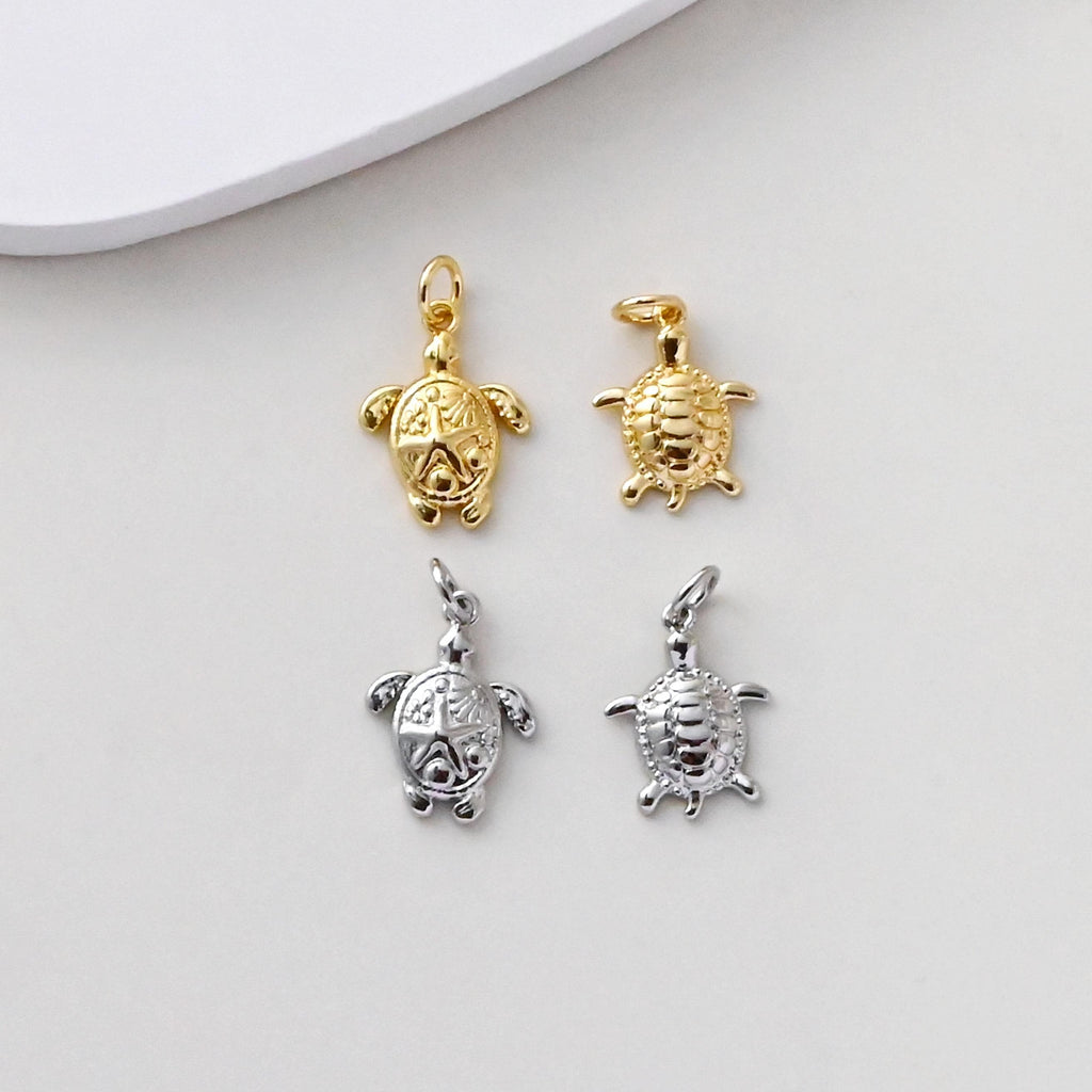 Sea Turtles Charm, 18K Gold/Silver Plated Animal Charms, Tiny Marine life Pendant, For Necklace And Earring Making, Jewelry Findings S1390