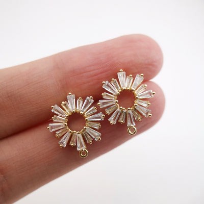 Cubic Zirconia Circle Post Earrings,Gold Plated Earring Post with Loop,Hypoallergenic,DIY Earring Findings,Handmade Earring Supplies D0034