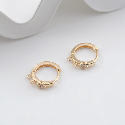 Gold round Ear Hoops with 2 open loops,  14K Gold Plated Leverback Earrings, Huggie Hoops Earring ZX332