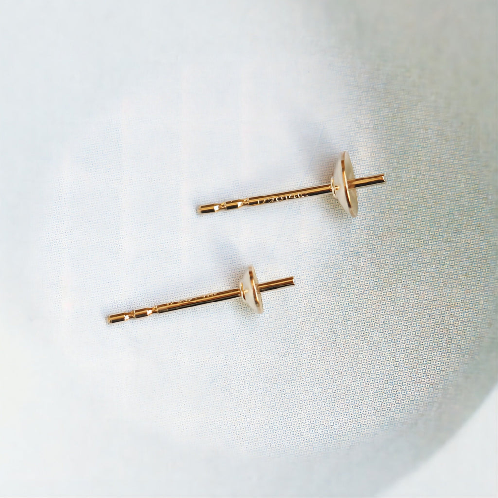 10 Pcs- 14K Gold Filled Ear Studs For Half Drilled Beads, 3mm/4mm Cup, Earring Post, Jewelry Making B038