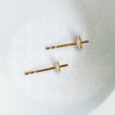 10 Pcs- 14K Gold Filled Ear Studs For Half Drilled Beads, 3mm/4mm Cup, Earring Post, Jewelry Making B038