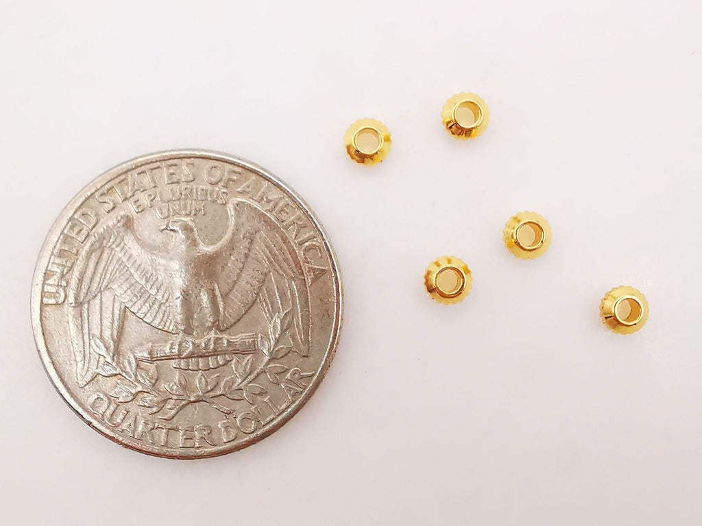 20PCS- Gear Spacer Beads, Geometric beads, 4mm, 18K Gold Beads, Dainty Bracelet Necklace Making Beads, Jewelry Finding S225