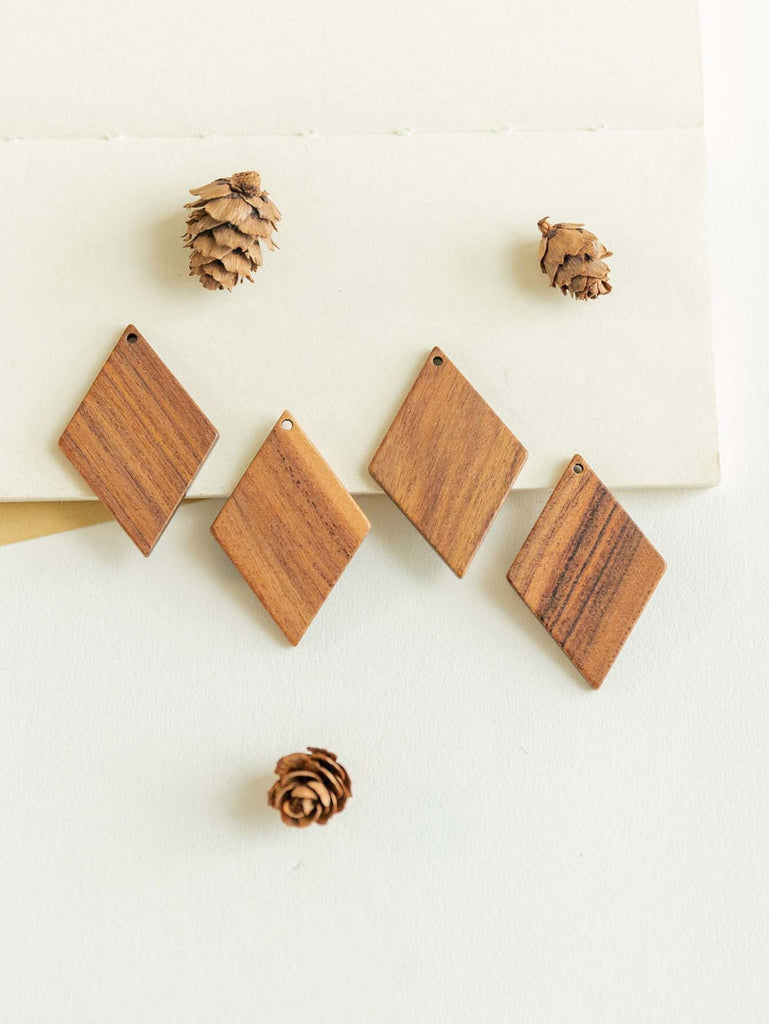 10PCS Rhombus Openwork Geometric, Wooden Pendant, Necklace Making Findings JT046