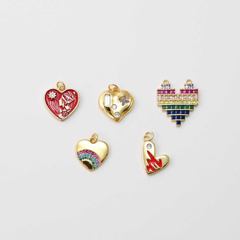 Heart Pendant, Cubic Pave Charm, 18K Gold Plated, Love Pendant, Necklace Making Pendants, Jewelry Findings